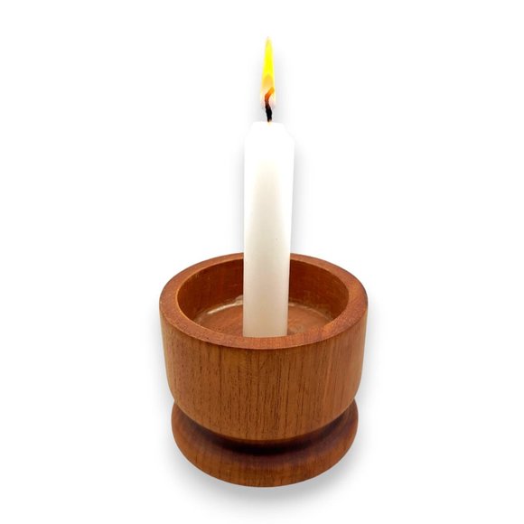 Vintage MCM Modern Minimalist Teak / Glass Hurricane Lamp - Picture 7 of 9